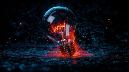 Aufkleber - Glowing light bulb on fiery surface with sparks, creative energy concept