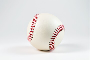 Poster - Baseball closeup with red stitches on light gray background.