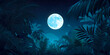 © hiboyn - A serene night scene featuring a bright full moon surrounded by lush tropical foliage under a starry sky.