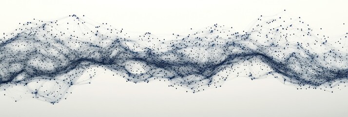 Poster - Abstract blue particle wave flowing on white background.