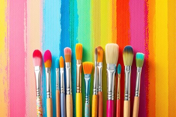 Aufkleber - Colorful paintbrushes arranged against a rainbow-painted background.