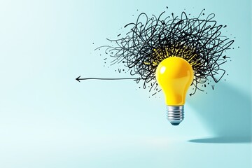 Poster - Lightbulb with scribbles symbolizing ideas, on a blue background.