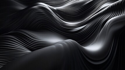 Poster - abstract dark gray waves: elegant 3d render of smooth, flowing lines and curves