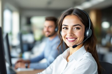 Aufkleber - Call center agents working in office environment.