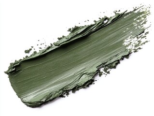 Poster - Olive green paint stroke on white backdrop a textured smear of artistic color palette for creative design