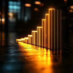 Poster - Upward Glowing Bar Chart Symbolizing Steady Financial Growth