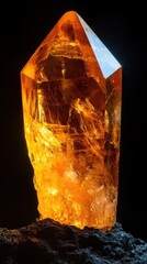 Poster - Captivating citrine quartz crystal formation against a stark black backdrop showcasing mineral beauty and geological wonder