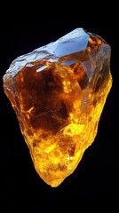 Poster - Captivating close up of a radiant amber crystal formation against a stark black background showcasing its unique facets