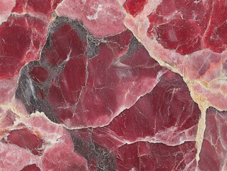 Poster - Abstract Rhodonite Mineral Texture Close Up View Capturing Rich Red Tones and Intricate Patterns Creating a Visually Striking and Natural Stone Background