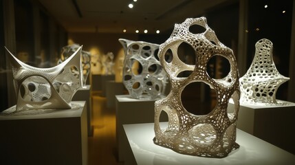 Poster - Intricate Modern Sculptures Displayed in an Art Gallery Environment
