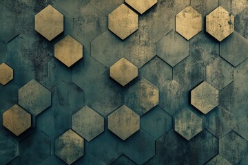 Fototapete - Geometric Hexagonal Pattern on Textured Surface . A hexagon pattern background featuring a blend of dark blue and gray colors, creating a modern and sophisticated design.