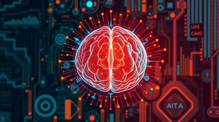 Poster - an image that features a digital representation of the human brain, surrounded by intricate circuits, is displayed