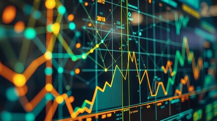 Poster - stock market graph with dynamic lines representing growth and decline. it reflects data analysis in finance