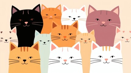 Poster - a colorful group of cats, with different colours smiling happily