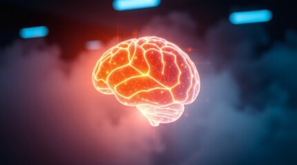 Poster - a digital rendering of a glowing brain with an aura effect. It symbolizes the power of the mind, intelligence, and the wonders of the human brain