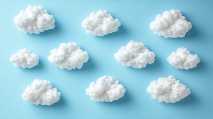 Poster - Fluffy white clouds floating on a serene blue sky background creating a peaceful and dreamy atmosphere aerial view conceptual and minimalist
