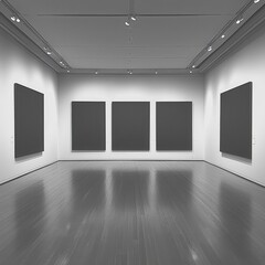 Poster - Minimalist Art Gallery Interior with Black Square Paintings