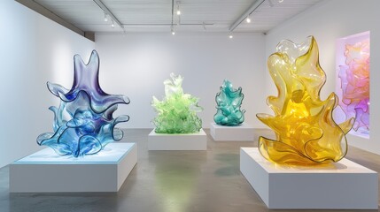 Poster - Vibrant Colorful Sculptures in Modern Art Gallery Setting