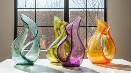 Poster - Colorful Glass Vases in Creative Shapes on Display in Bright Light