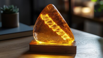Poster - Captivating Amber Sculpture with Illuminated Spiral Design