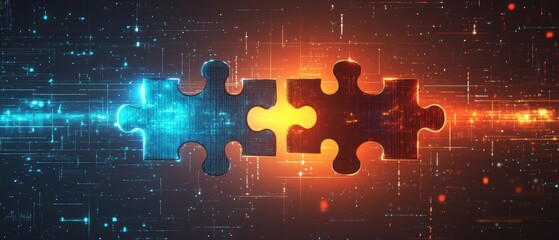 Aufkleber - Digital Puzzle Connection with Glowing Technology Background a Concept of Integration and Solution for Business and Innovation