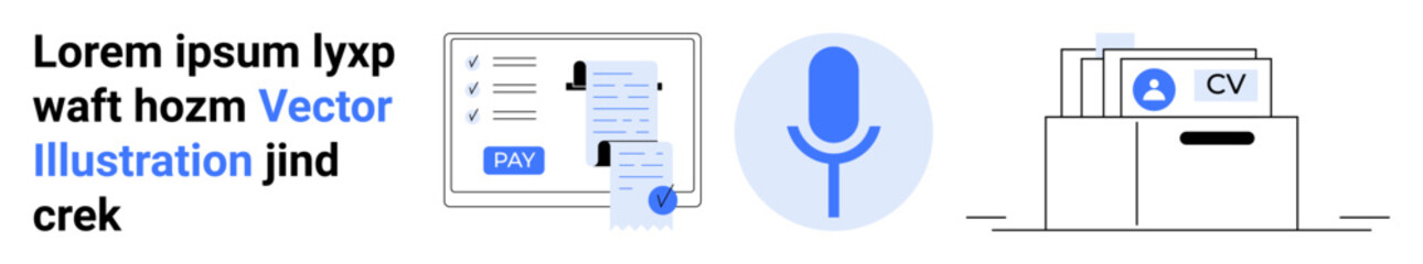 Poster - online payment dashboard, microphone for voice input, file folders for document management. ideal fo