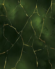 Poster - Abstract Dark Green Texture with Golden Kintsugi Veins Elegant Design for Backgrounds and Wallpapers