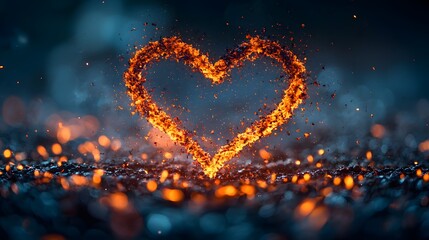 Poster - Vibrant Glowing Heart of Fiery Passion and Warmth on Dark Background