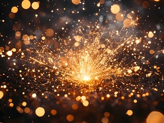 Poster - Vibrant Glowing Firework Burst with Scattering Sparks and Flames in Fiery Explosion