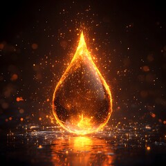 Poster - Minimalist Glowing Flame Tear Against Dark Background with Sharp and Smooth Edges in Fiery Orange Hues