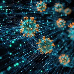 Poster - Detailed Illustration of Virus Particles in a Microscopic Environment