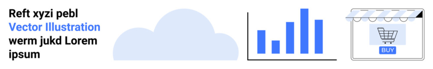 Poster - cloud icon, analytics bar chart, and online store window with cart. ideal for data visualization, e-