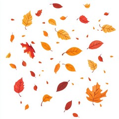 Aufkleber - Autumn Leaves: A Vibrant Cascade of Fall Foliage in Shades of Red, Orange, and Yellow on a Clean White Background