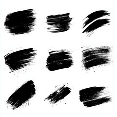 Fototapete - Black Ink Brush Strokes Collection on White Background for Design Elements and Artistic Overlays.