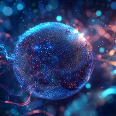 Leinwandbilder - Connected World: Abstract Network Globe with Flowing Data Streams and Bokeh Lights in a Tech-Infused Atmosphere