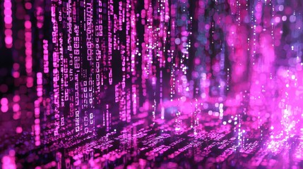 Aufkleber - Abstract Digital Rain with Neon Particles in Pink and Purple Hues