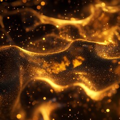 Aufkleber - Golden Dust Waves: Abstract Particles Flowing in Warm Light, Glittering and Sparkling against a Dark Background.
