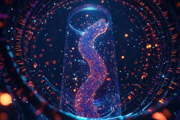 Poster - Colorful Abstract Visualization of Particle Flow in Glass Cylinder
