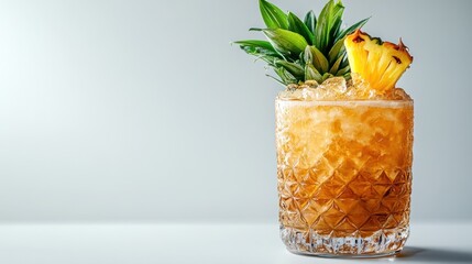 Poster - Refreshing tropical cocktail with pineapple garnish on light background studio shot close up view