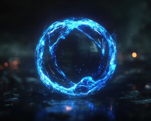 Poster - Glowing Blue Orb with Electric Energy on Dark Reflection Surface