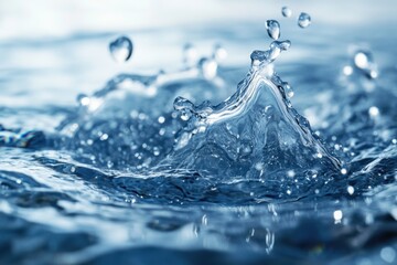 Poster - Dynamic water splash in macro detail showcasing liquid texture and movement for refreshing natural beauty and purity with light blue tone