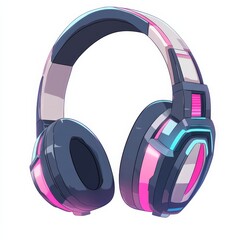 Aufkleber - Sleek Cyberpunk Headphones with Pink and Blue Accents on a Clean White Background: Immersive Audio Experience