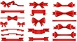 © PNG Stock - Red ribbons, bow ties, festive decorations, variety of sizes, simple designs, flat illustration, white background, holiday accents, gift wrapping elements