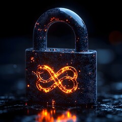 Poster - Glowing Padlock Icon with Infinity Symbol Representing Unbreakable Cybersecurity