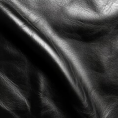 Aufkleber - Textured Black Leather: Abstract Close-Up of Wrinkled Material with Gentle Light Reflection