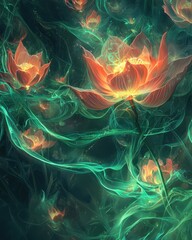 Poster - Ethereal Floral Abstract with Glowing Lotus Blooms and Soft Light