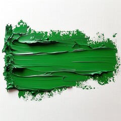 Poster - Bold stroke of emerald green oil paint on textured white canvas creating an abstract design with rich color and texture for artistic projects