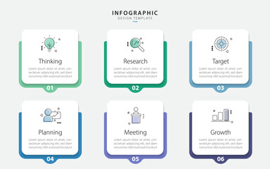 Aufkleber - infographic template. 6 step timeline journey, flat simple infographics design template. presentatio