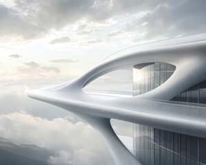 Poster - Futuristic Architecture with Sleek Lines and Dramatic Cloudy Background