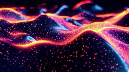 Aufkleber - Abstract neon waves with glowing particles, vibrant colors. Futuristic digital art concept